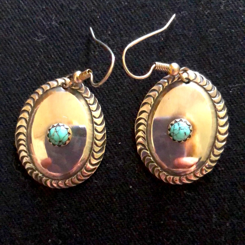 Hand stamped Sterling & Turquoise Navajo Earrings